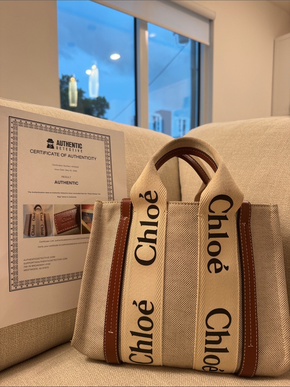 Chloé Mini Woody Tote Bag Canvas & Leather Authentic w/ COA